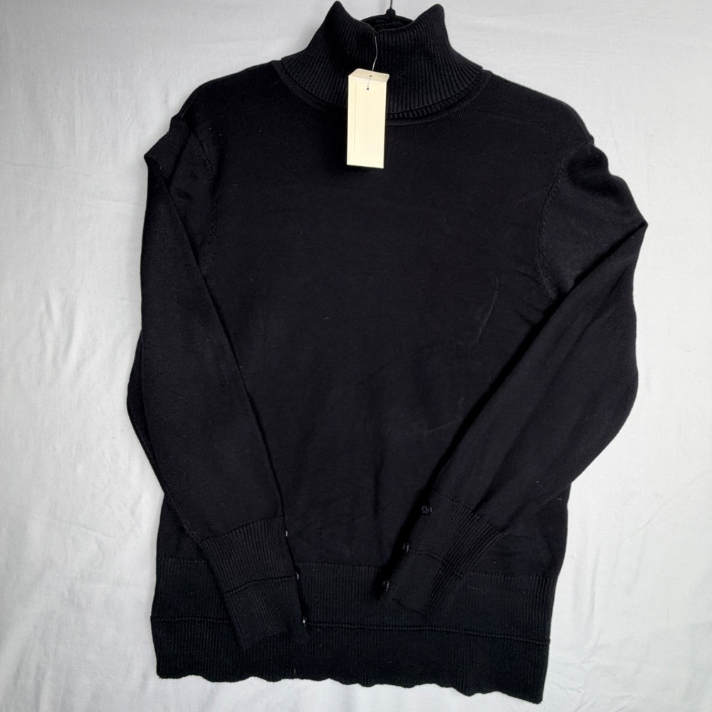 Christopher & Banks Turtleneck Sweater Small Black Button Cuff Scallop Hem